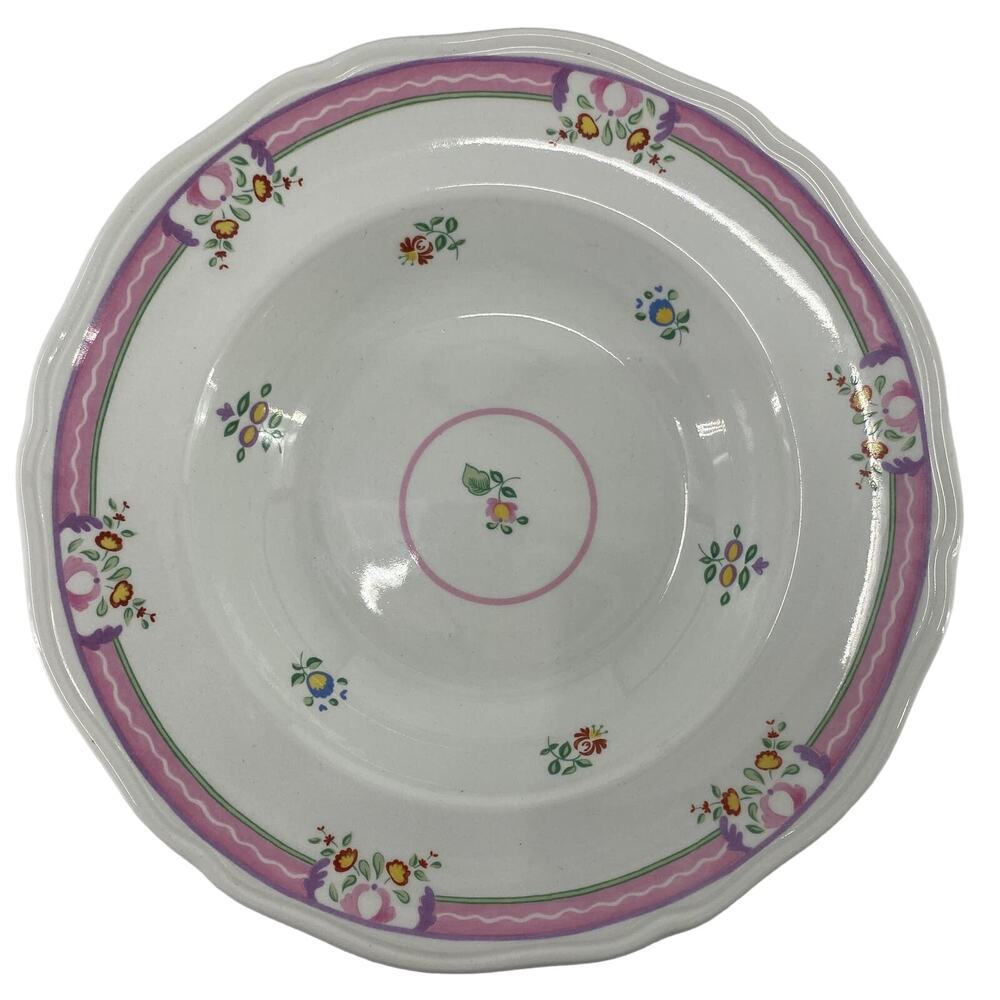 1 Laura Ashley Alice Rimmed Soup Bowl 19046 Retired Pattern Pink Floral England - Picture 2 of 6